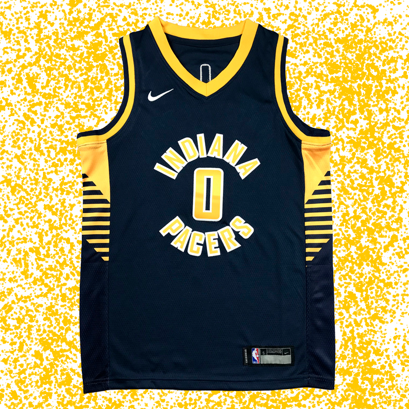 Pacers #0 Haliburton Navy Icon Edition T-Shirt