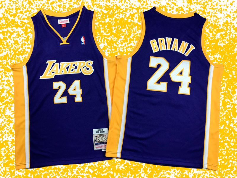 Lakers #24 Bryant Purple Hardwood Classics V-Neck Retro Edition T-Shirt