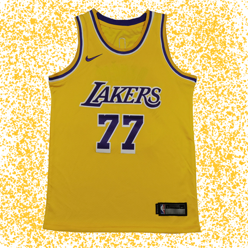Lakers #77 Doncic Yellow T-Shirt