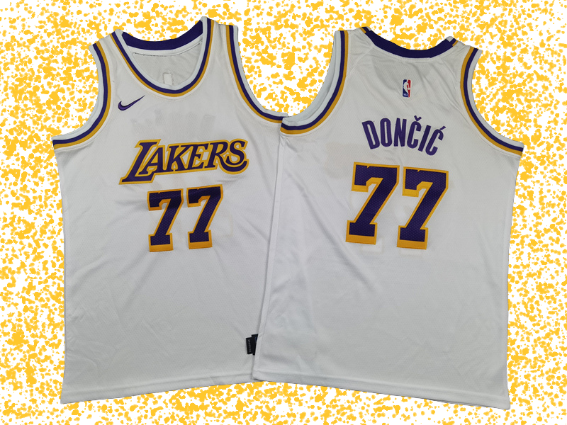 Lakers #77 Doncic White T-Shirt
