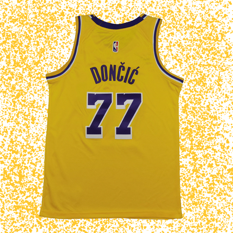 Lakers #77 Doncic Yellow T-Shirt