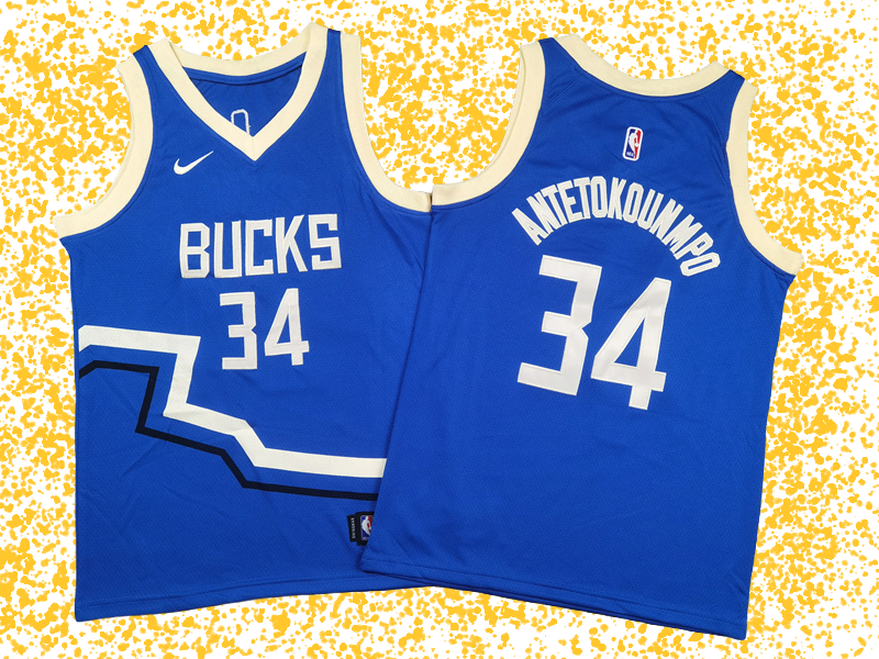 Milwaukee Bucks #34 Antetokounmpo Blue City Edition T-Shirt