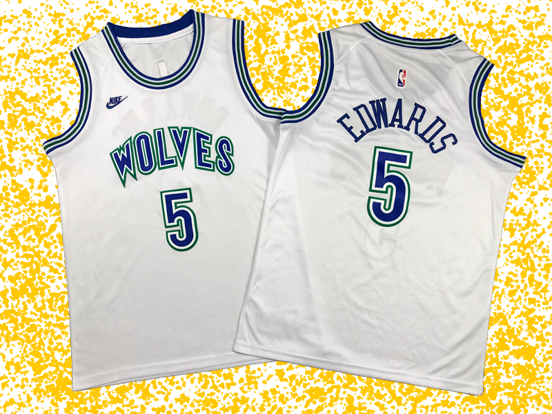 Timberwolves #5 Edwards White Classic Edition T-Shirt