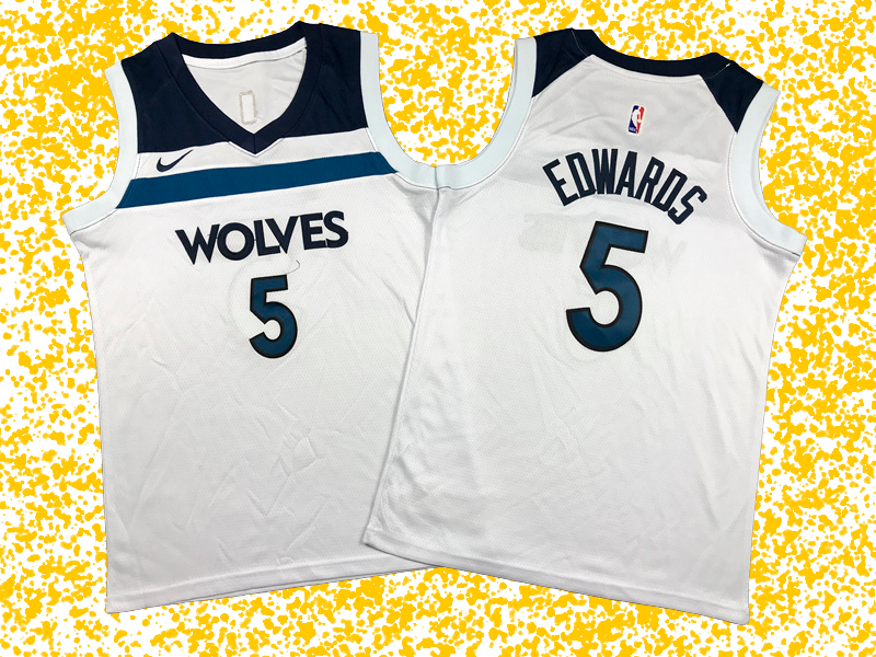 Timberwolves #5 Edwards White Association Edition T-Shirt