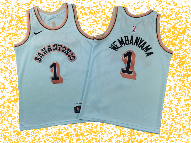 Spurs #1 Wembanyama Ice Blue City Edition T-Shirt